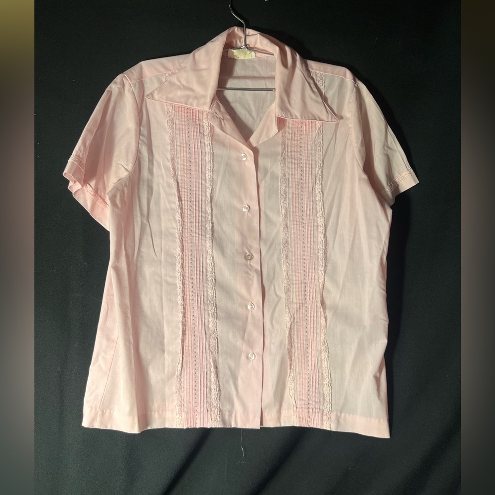 Vintage pink with lace button down